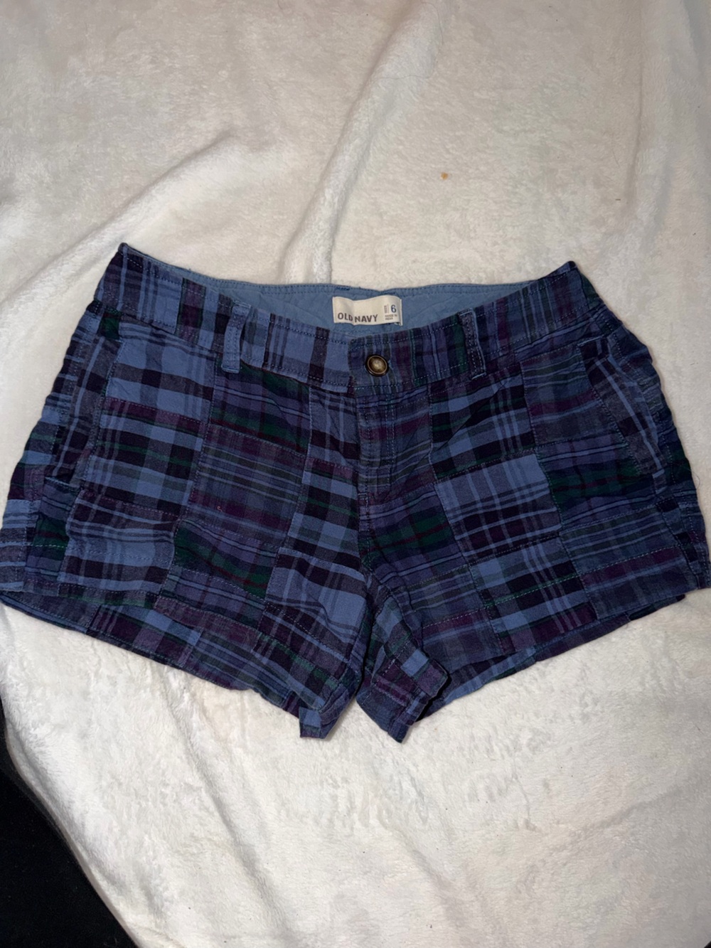 Old Navy Navy and Green Plaid Flat-Front Women's Shorts